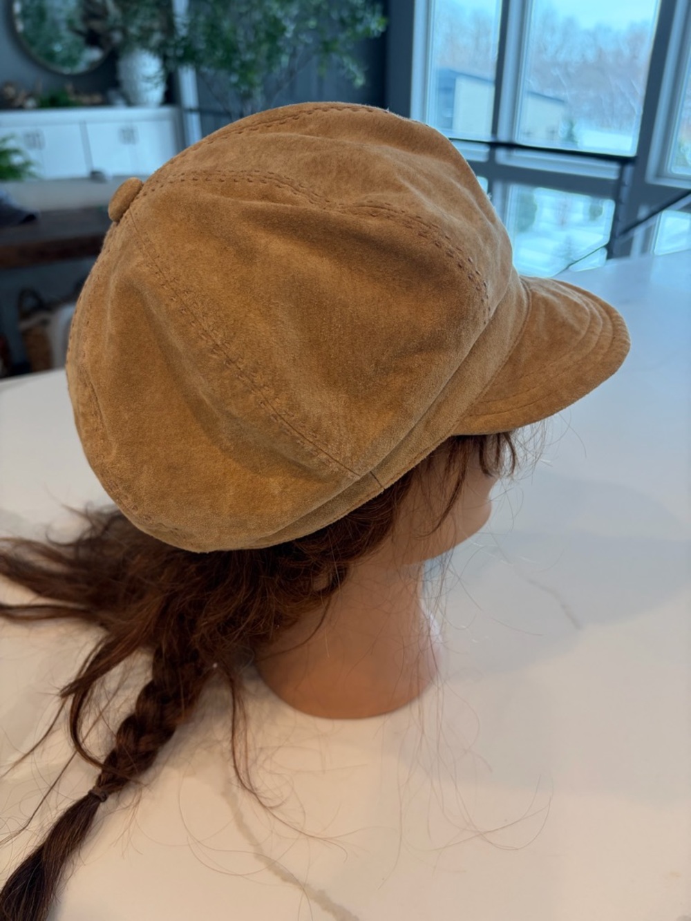 Classic Suede Baker Boy Cap in Tan - Picture 4 of 7